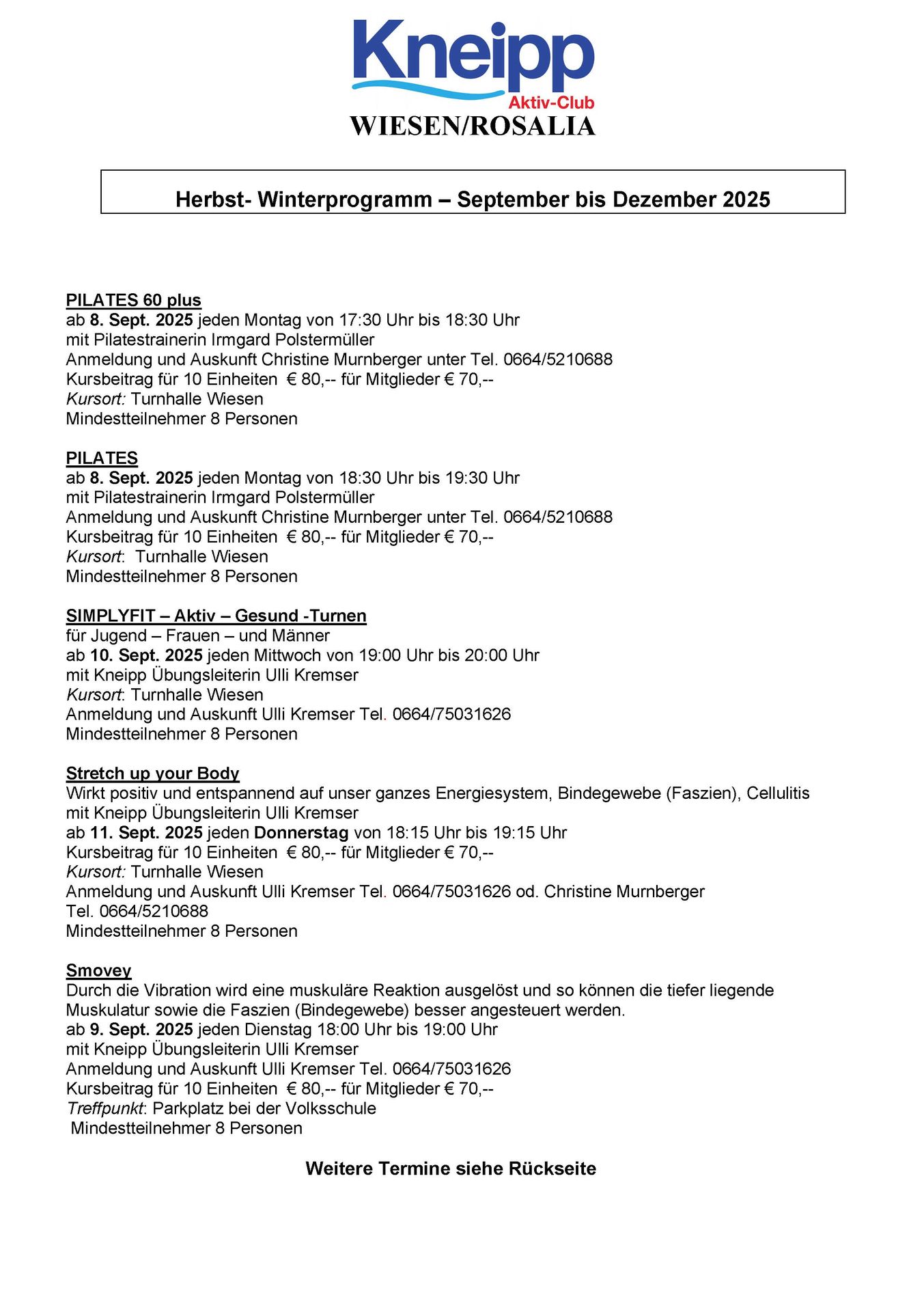 Kursprogramm Herbst-Winter 2025